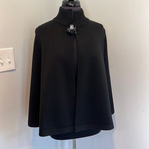 Anna Rachele black wool/acrylic cape with neck embellishment